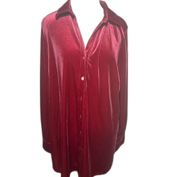 Foxcroft Blouse Velvet Pleated Back Fairy Whimsygoth witchy Pink Red XL - Picture 1 of 4